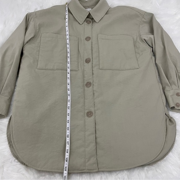 H&M Oversized Shirt Jacket, Padded Shacket, Green/Beige Size Small - Picture 10 of 11